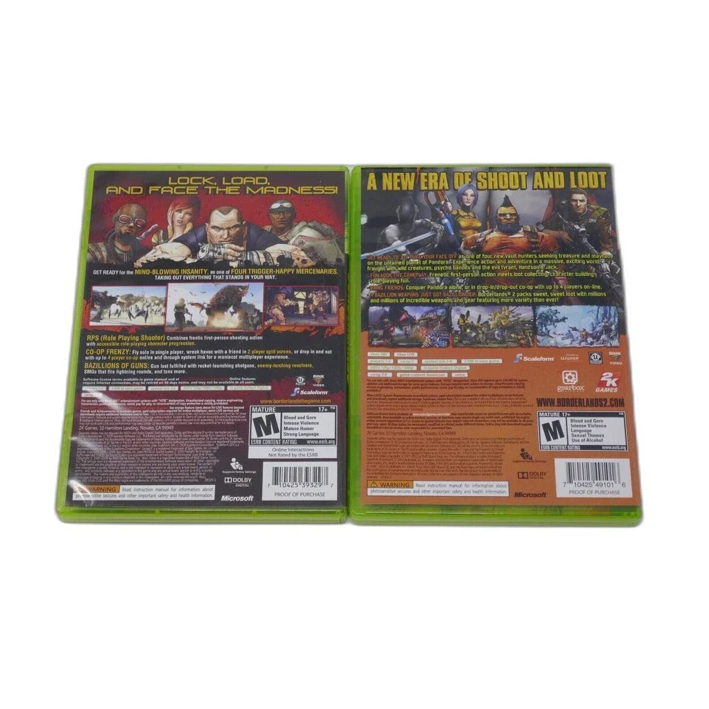 Borderlands (Microsoft Xbox 360, 2009) Borderlands 2 (Microsoft Xbox 360, 2012)